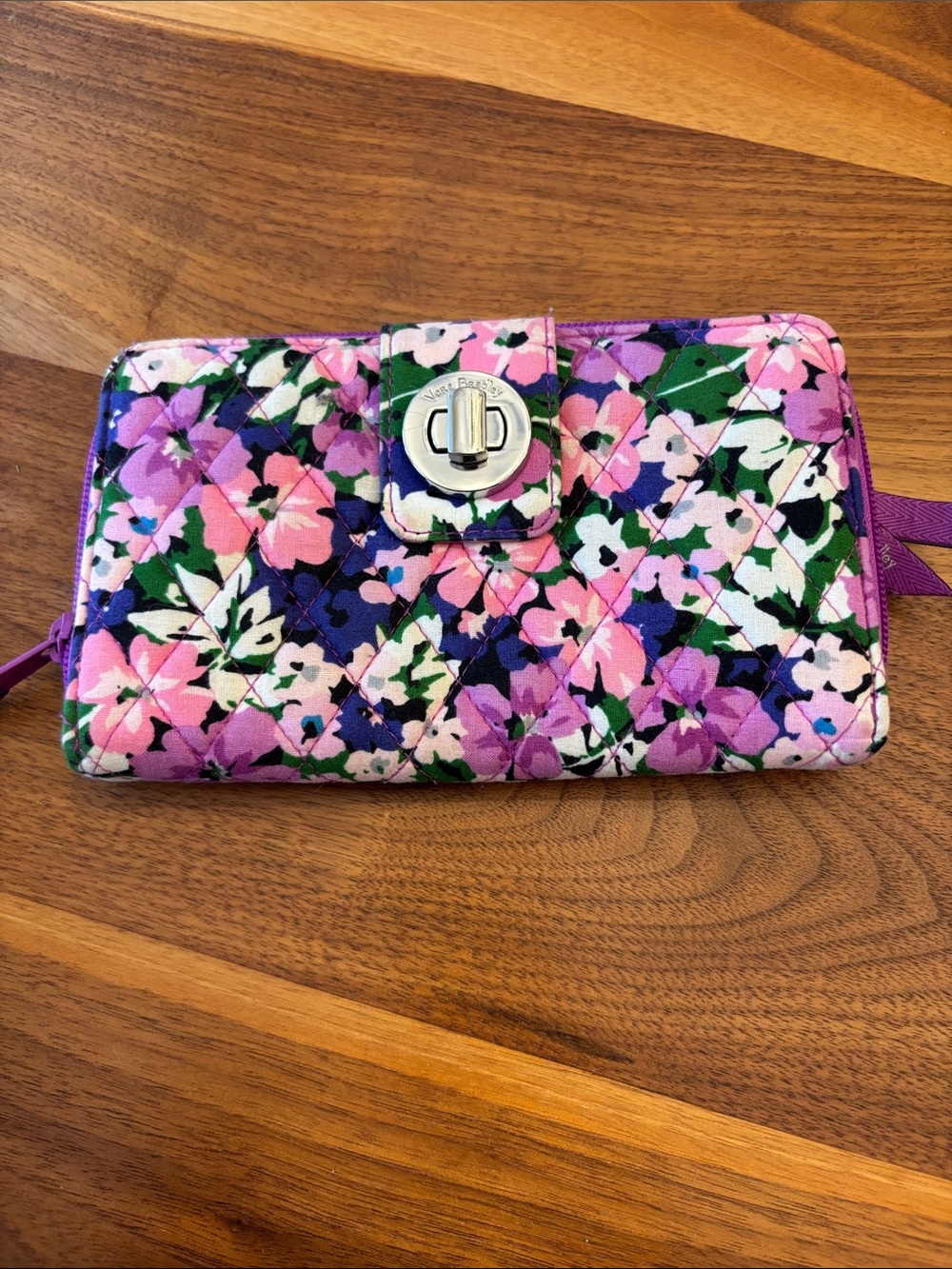 Vera Bradley Purple Pink Floral Zip Around RFID Wallet